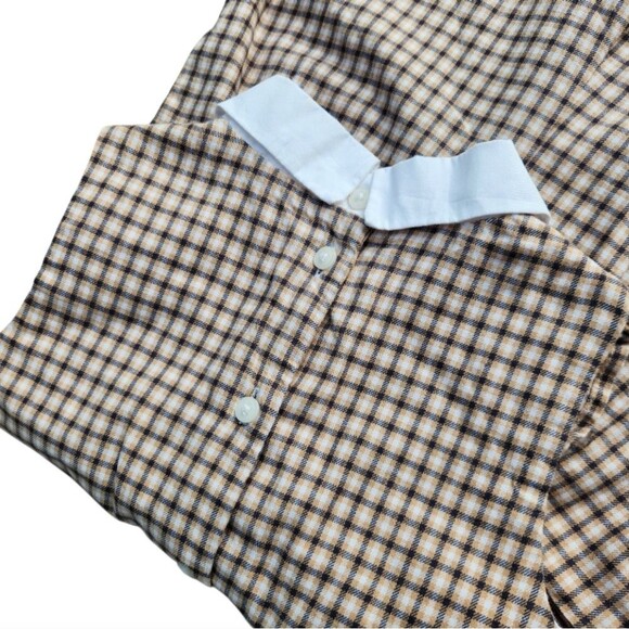 Janie And Jack Girls Tan Houndstooth Jumpsuit Ruffle Crisp White Collar Size 5 - Picture 8 of 14